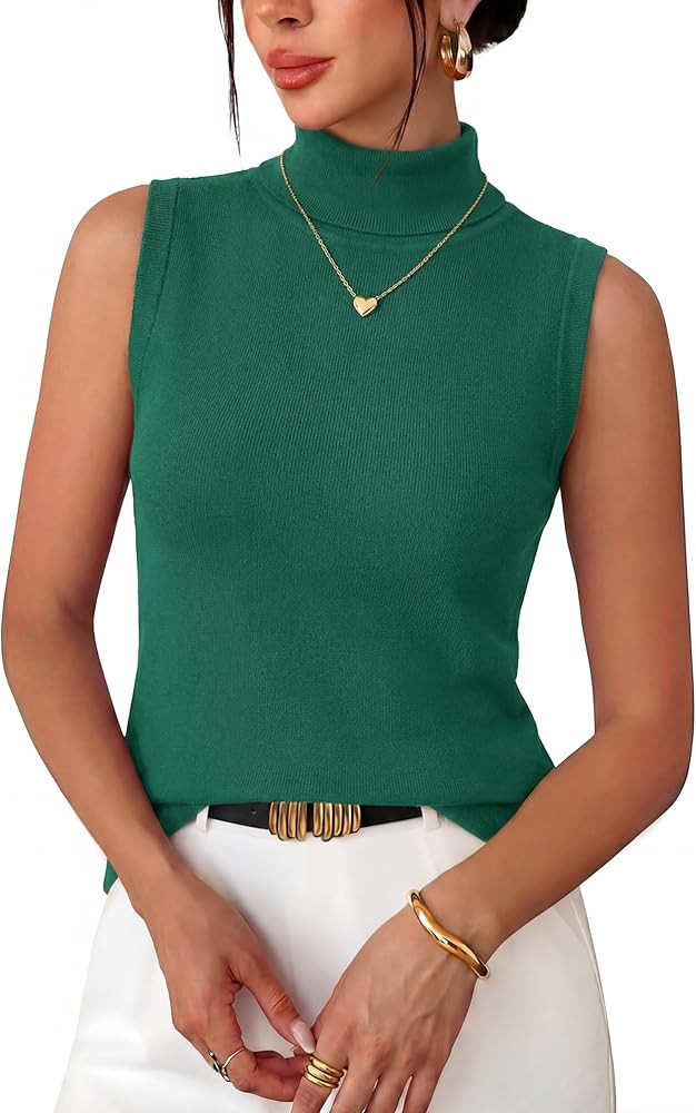 Arach&Cloz Women's Wool Blend Slim Fit Soft Turtleneck Business Casual Tank Tops | Amazon (US)