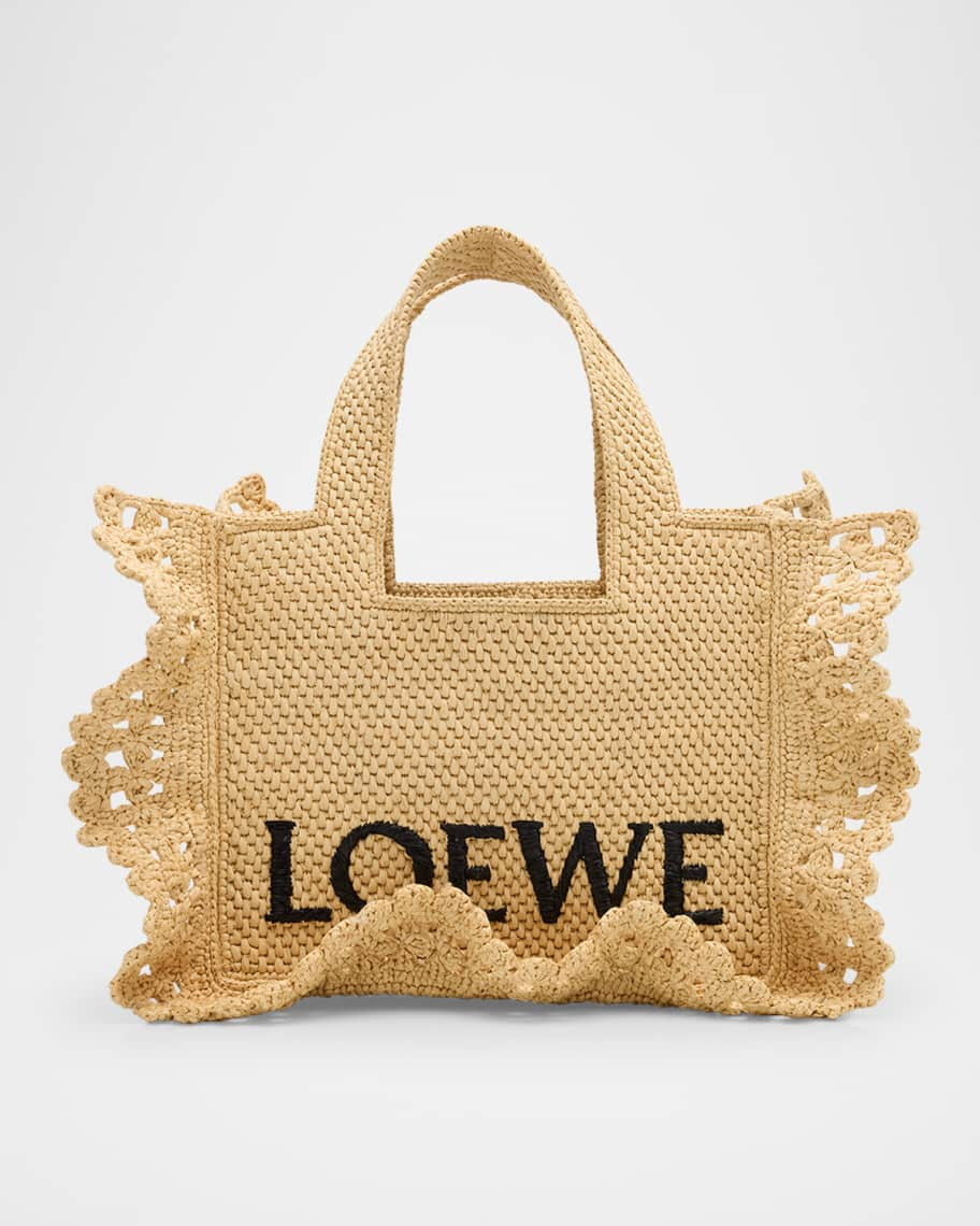 Loewe x Paula’s Ibiza Small Ruffled Tote Bag in Raffia | Neiman Marcus