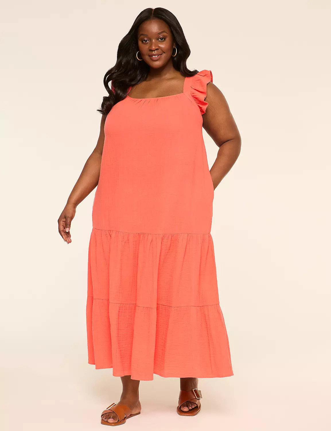 Ruffle-Sleeve Tiered Maxi Dress | Lane Bryant (US)