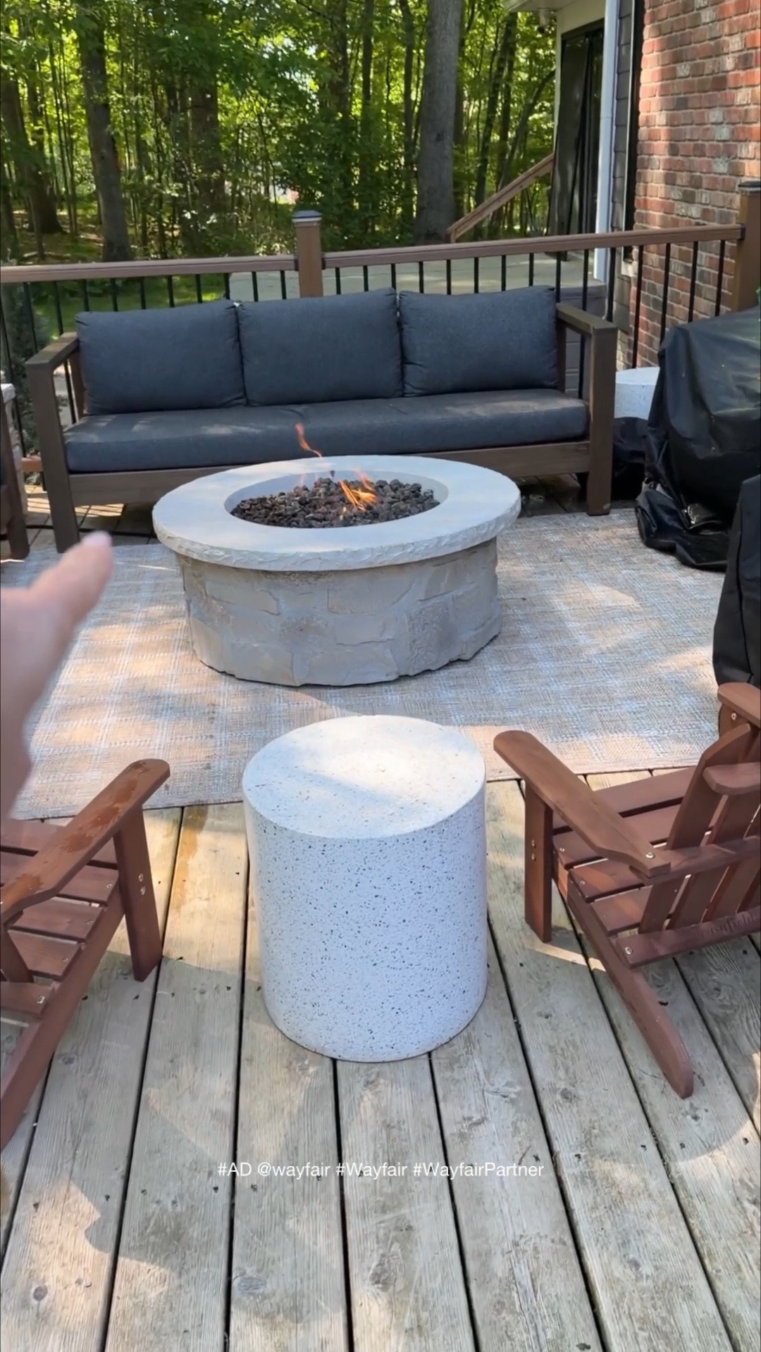 #AD Summer patio season >>> 
This fire pit is one of my favorite purchases. I’ve had it for two years and it’s held up great. I love that. It has the flow stone on the sides with the matching propane covers. Linking the rug and the chairs for you as well! Tons of things on sale for the Hot Summer Sale! @wayfair #Wayfair #WayfairPartner

#LTKSeasonal #LTKHome