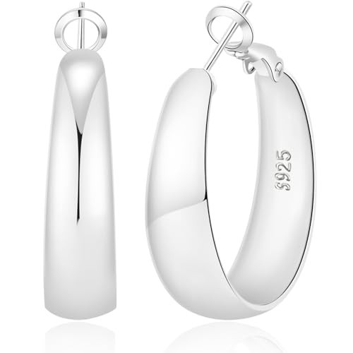 MOYUXI 8mm Tapered Design Thick Large Silver Hoop Earrings for Women Hypoallergenic S925 Post Chunky Hoops Non Tarnish Lightweight Big Thick Silver Hoop Earrings for Women | Amazon (US)