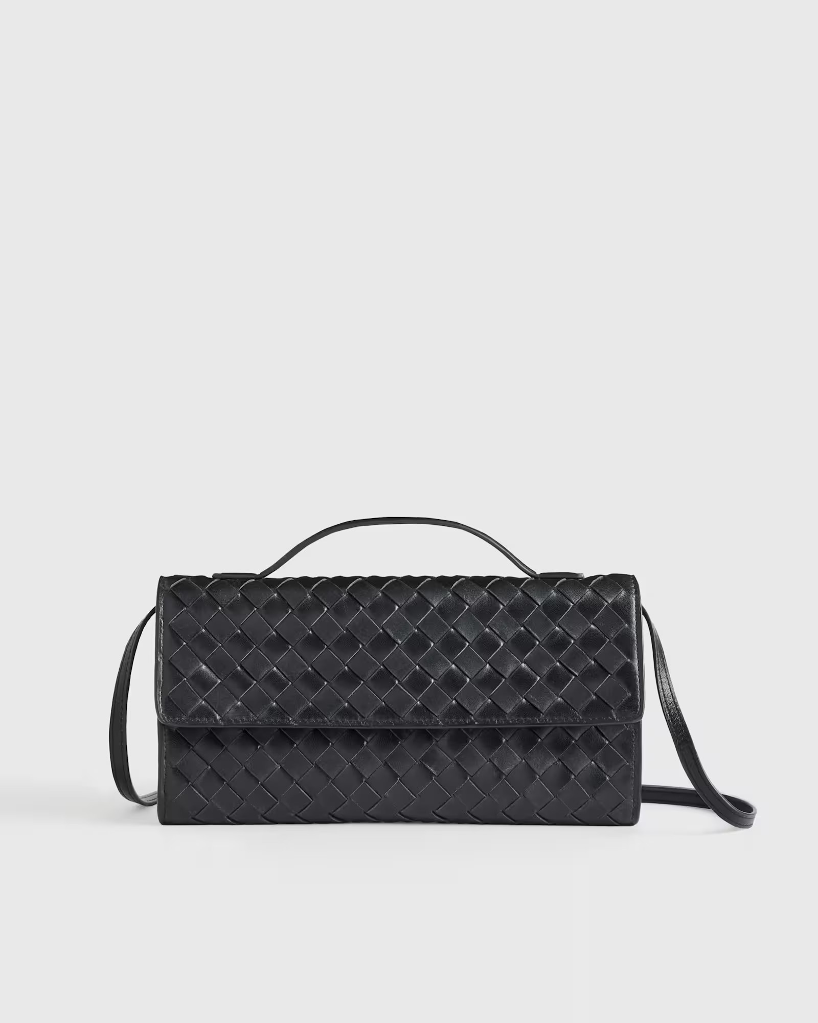Italian Leather Handwoven Top Handle Clutch in Black | Quince