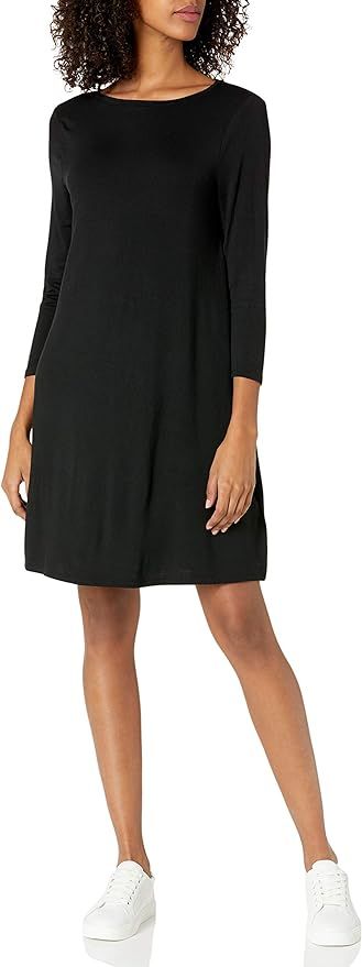 Amazon Essentials Women's 3/4 Sleeve Boatneck Swing Dress | Amazon (US)