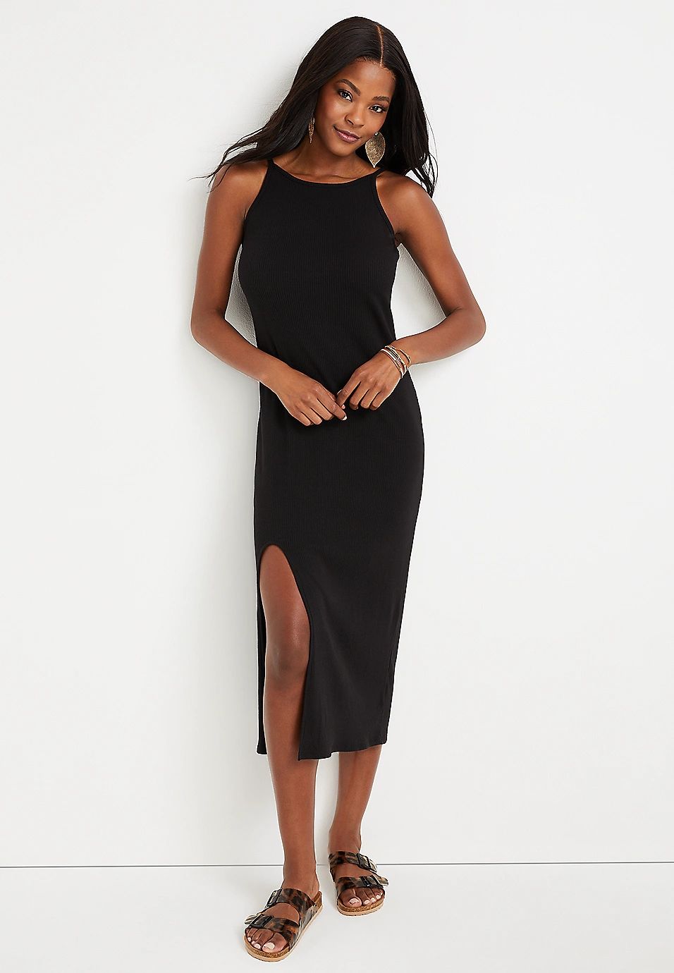 24/7 Solid Ribbed Bodycon Midi Dress | Maurices