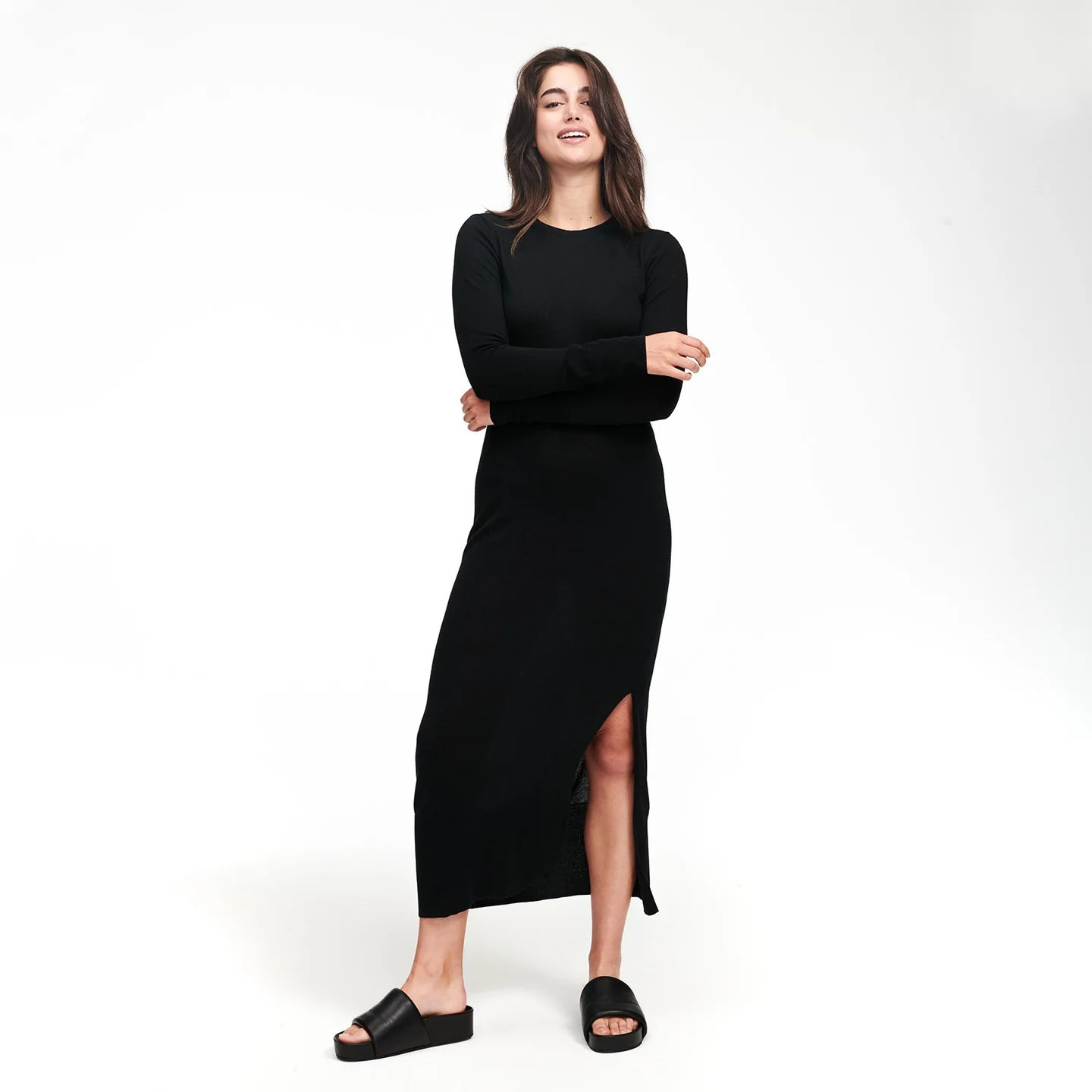 Lightweight Long Sleeve Dress with Slit | NAADAM