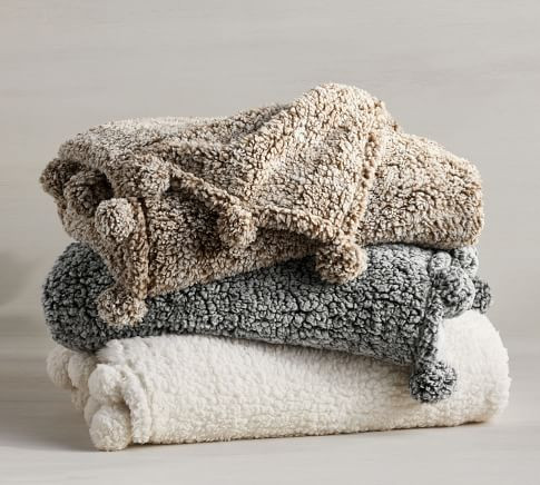 Cozy Pom Pom Sherpa Throws | Pottery Barn | Pottery Barn (US)