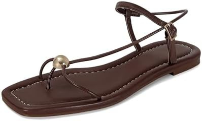 Strappy Flat Sandals for Women Comfortable Dressy Summer Beach Thong Flip Flop Slide Sandals with... | Amazon (US)