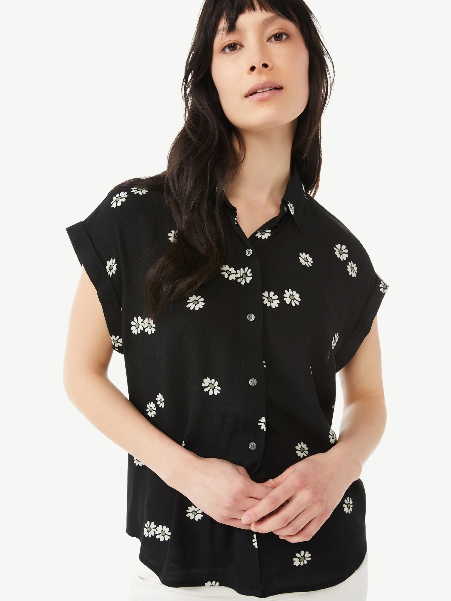 Free Assembly Women's Short Sleeve Button-Down Shirt - Walmart.com | Walmart (US)