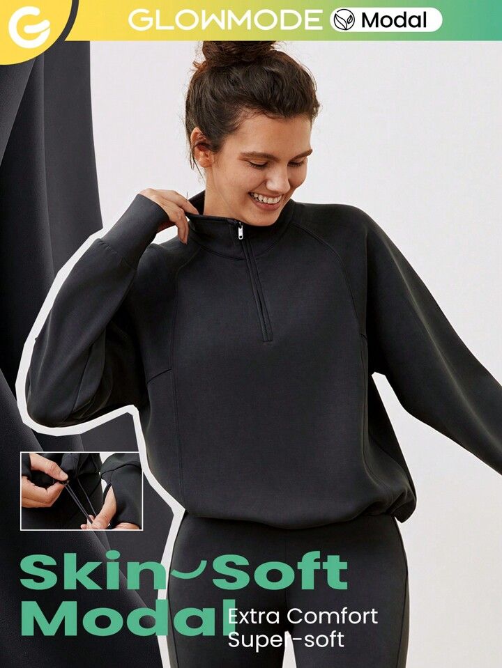 GLOWMODE Modal 1/4 Half Zip Adjustable Sweatshirt | SHEIN