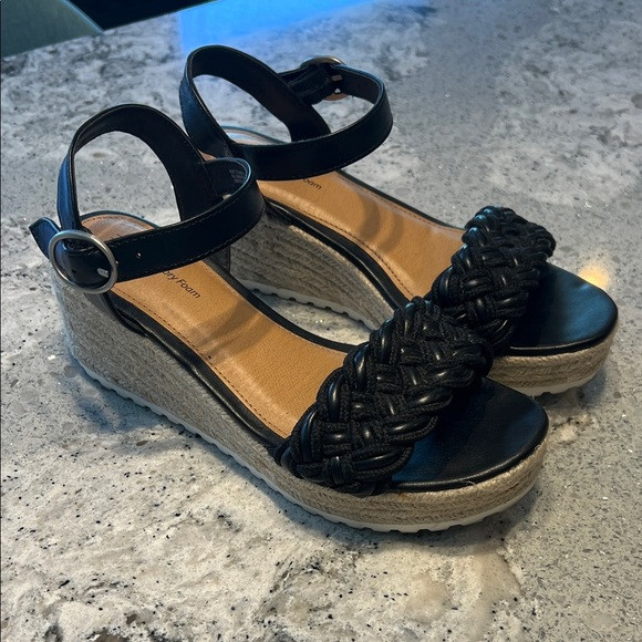 Time and Tru Black Braided Wedge Sandals 6.5 | Poshmark