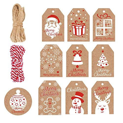 120 Pcs Kraft Paper Christmas Gift Tags in 12 Patterns with Blessing Words Writing Backside Design , | Amazon (US)