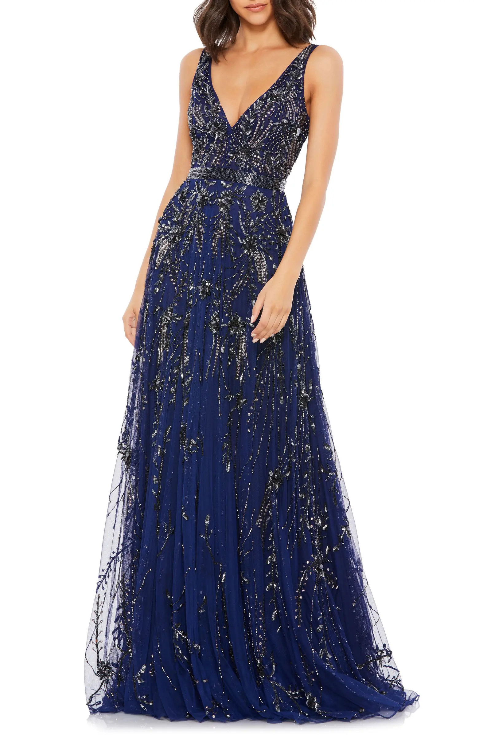 Mac Duggal Beaded Plunge Neck Gown | Nordstrom | Nordstrom