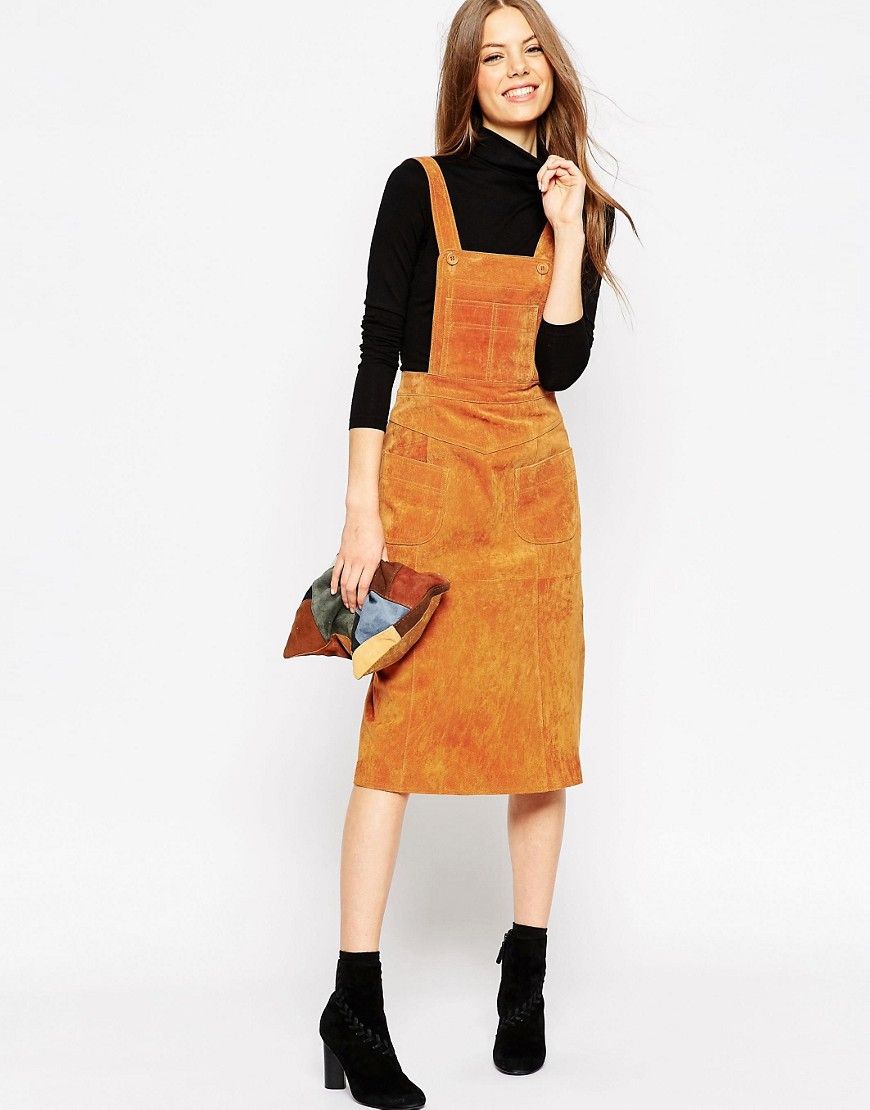 ASOS TALL Midi Skirt in Suede with Pinafore Bodice | ASOS US