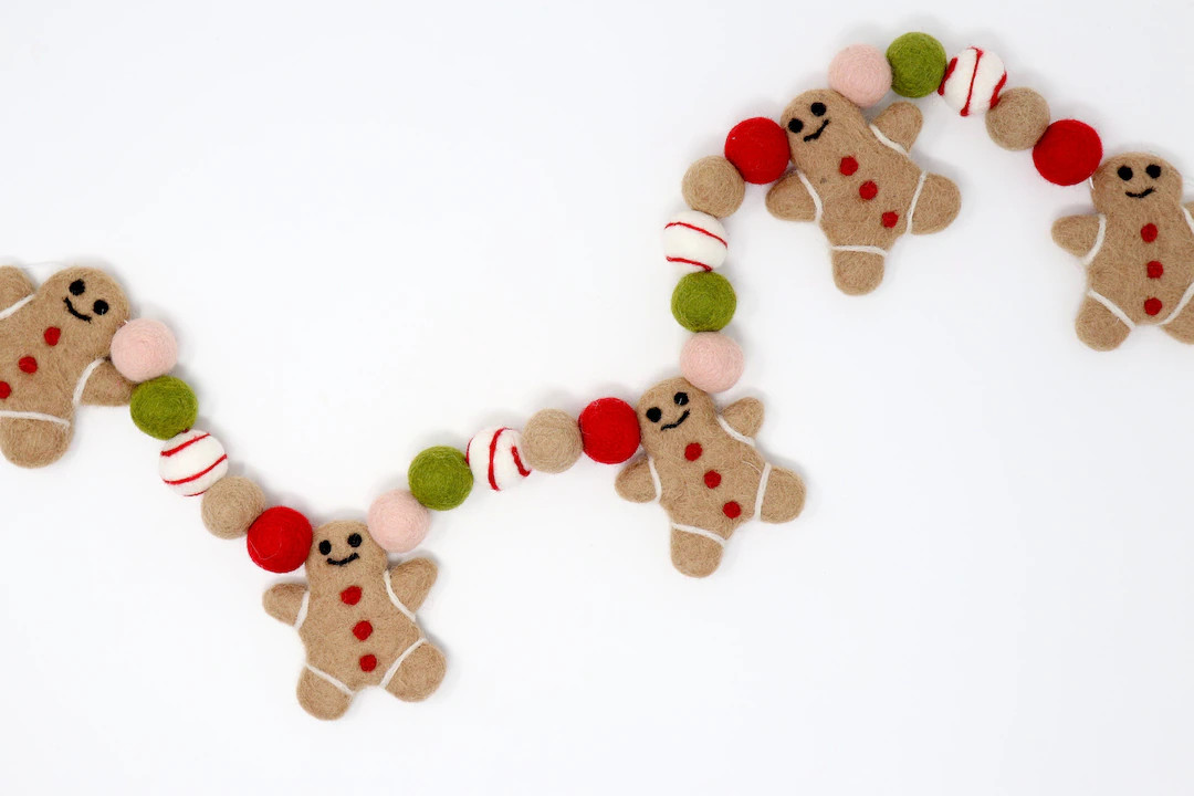 Christmas Gingerbread Garland | Holiday Felt Ball Garland | Gingerbread Garland | Christmas Tier ... | Etsy (US)