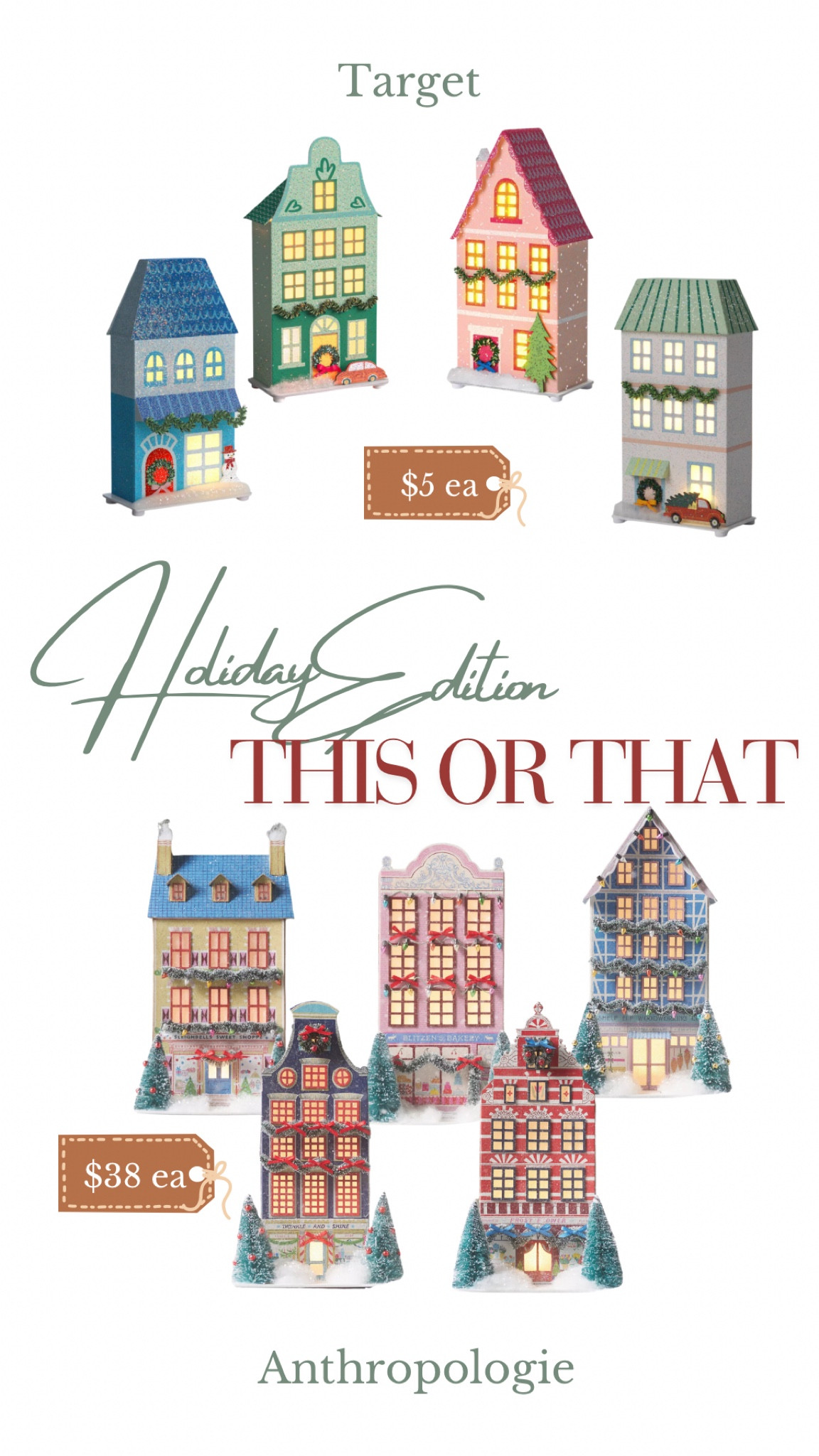 Splurge or Save.  This or that colorful paper house from Anthropologie and Target. 