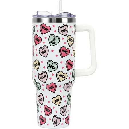 Valentines Day Gifts 40 oz Tumbler with Handle and Straw Lid,Cute Valentine''s Day Gift for Her Women Girlfriend Wife Love Hearts Vacuum Insulated Leak Proof Stainless Steel Coffee Cup Mug | Walmart (US)