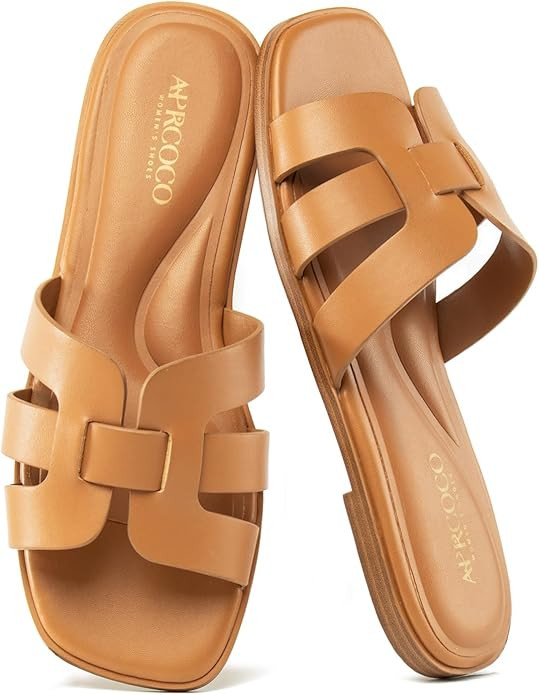 AprCoco Women's Flat Sandals Casual Slip On Cross Band Sandals for Women Summer Dressy Slide Beac... | Amazon (US)