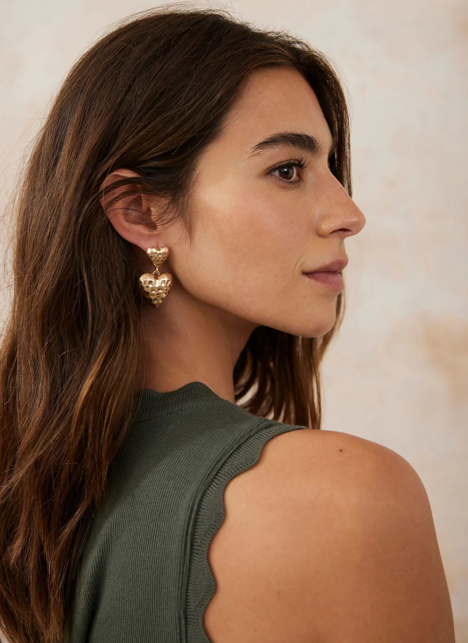 Gold Tone Heart Drop Earrings | Mint Velvet