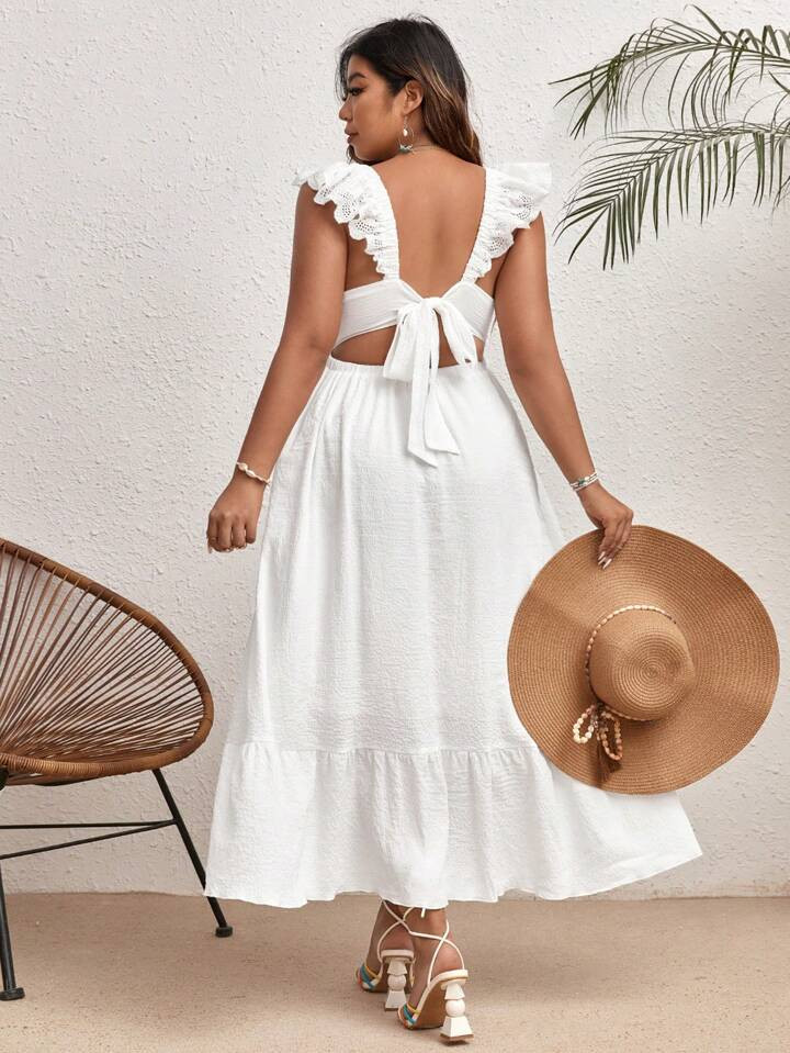 SHEIN VCAY Plus Tie Backless Ruffle Trim Ruffle Hem Dress | SHEIN