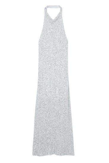 Long sequinned halter dress | PULL and BEAR UK