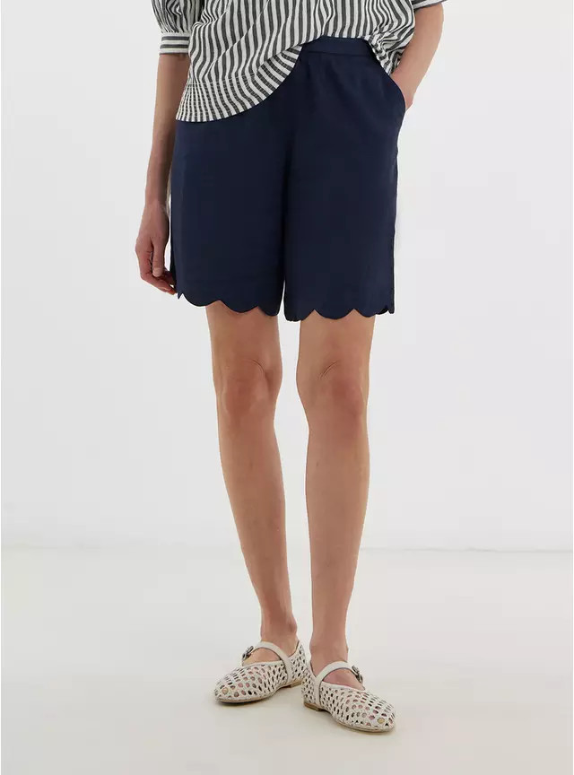 Buy JD WILLIAMS Scallop Edge Linen Mix Short Navy 32 | Linen | Tu | Tu Clothing