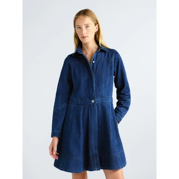 Free Assembly Women's and Women's Plus Long Sleeve Mini Shirt Dress, Sizes XS-4X | Walmart (US)