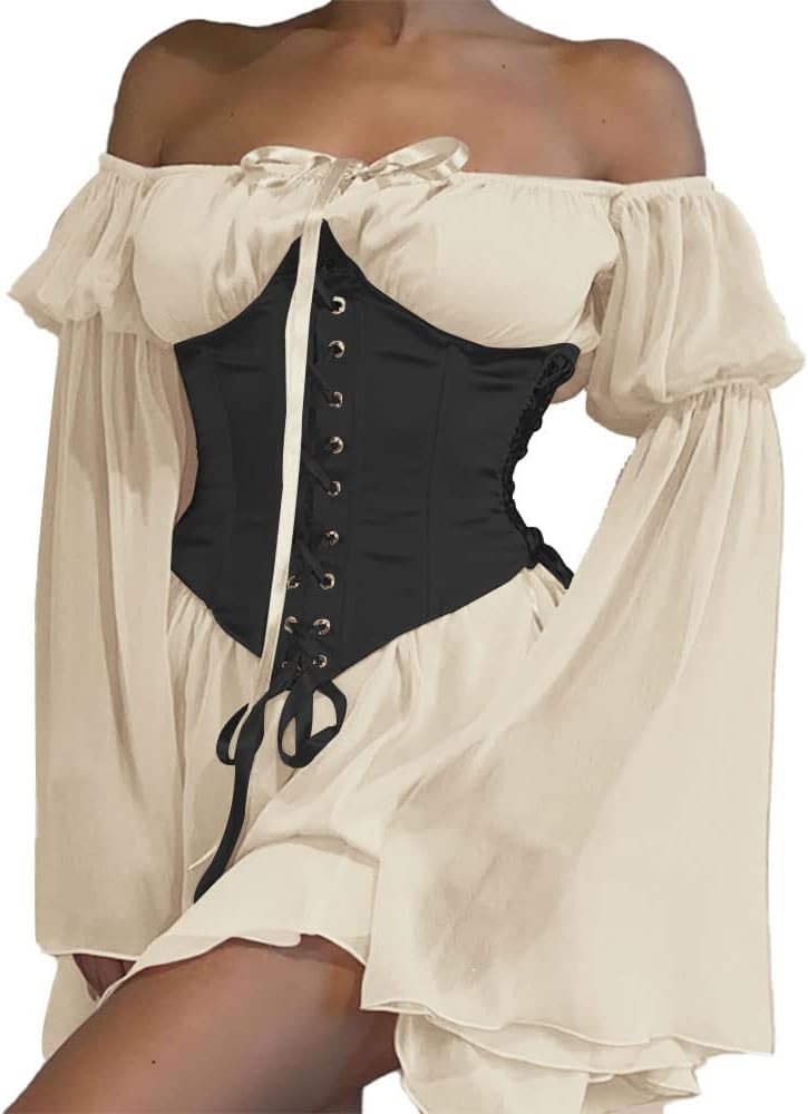 ETATNG Womens Two Piece Corset Dress Off Shoulder Bell Sleeve Summer Party Lace-Up Bustier Dress | Amazon (US)