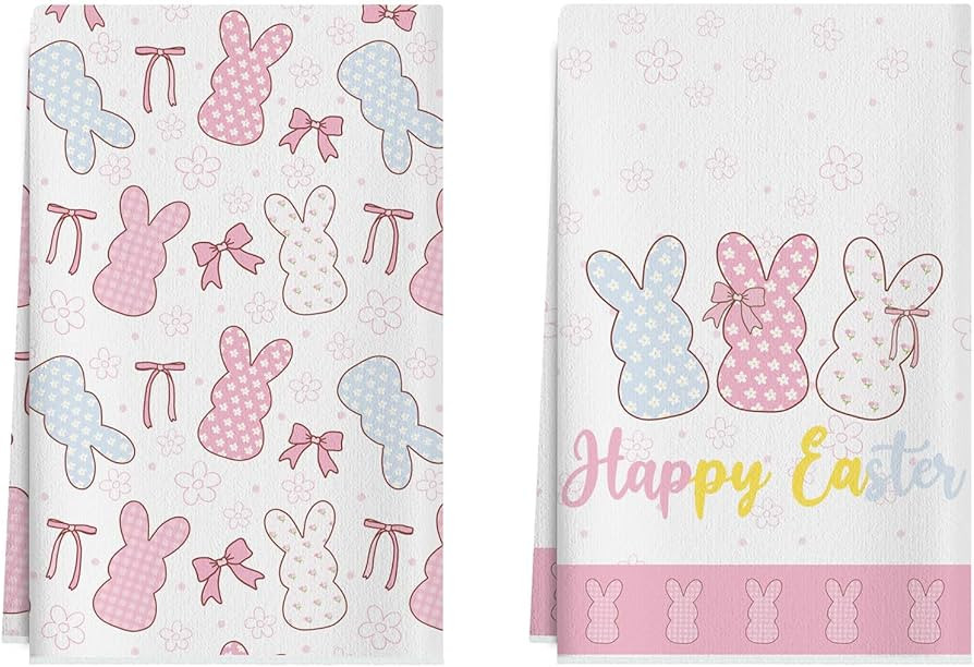 Happy Easter Flowers Bunny Pink Bow Rabbits Spring Kitchen Towels Dish Towels 18x26 Inch Home Dec... | Amazon (US)