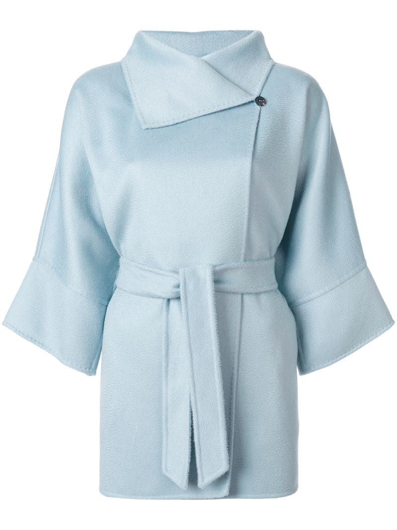 Max Mara - three-quarter sleeve coat - women - Virgin Wool - 42, Blue | FarFetch Global