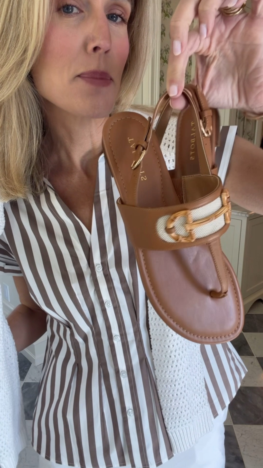 Love this fresh spring look from @Talbots 
For sizing I'm wearing:
white knit, size small
shorts, size small
stripe top, size small 
shoes run tts