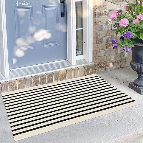 LEEVAN Black and White Striped Rug Doormat 2x3 Washable Front Porch Rug Farmhouse Layered Door Ma... | Amazon (US)