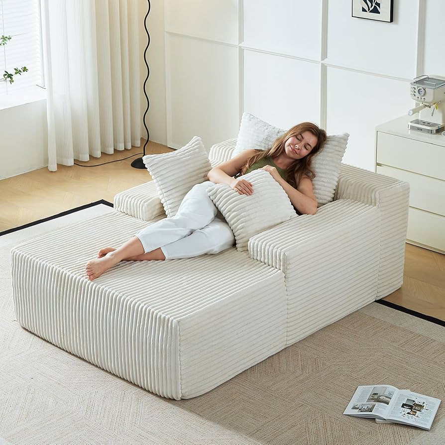 67 Inch Chaise Lounge Chair Indoor, Oversized Upholstered Boneless Sofa Bed, Corduroy Deep Seat S... | Amazon (US)