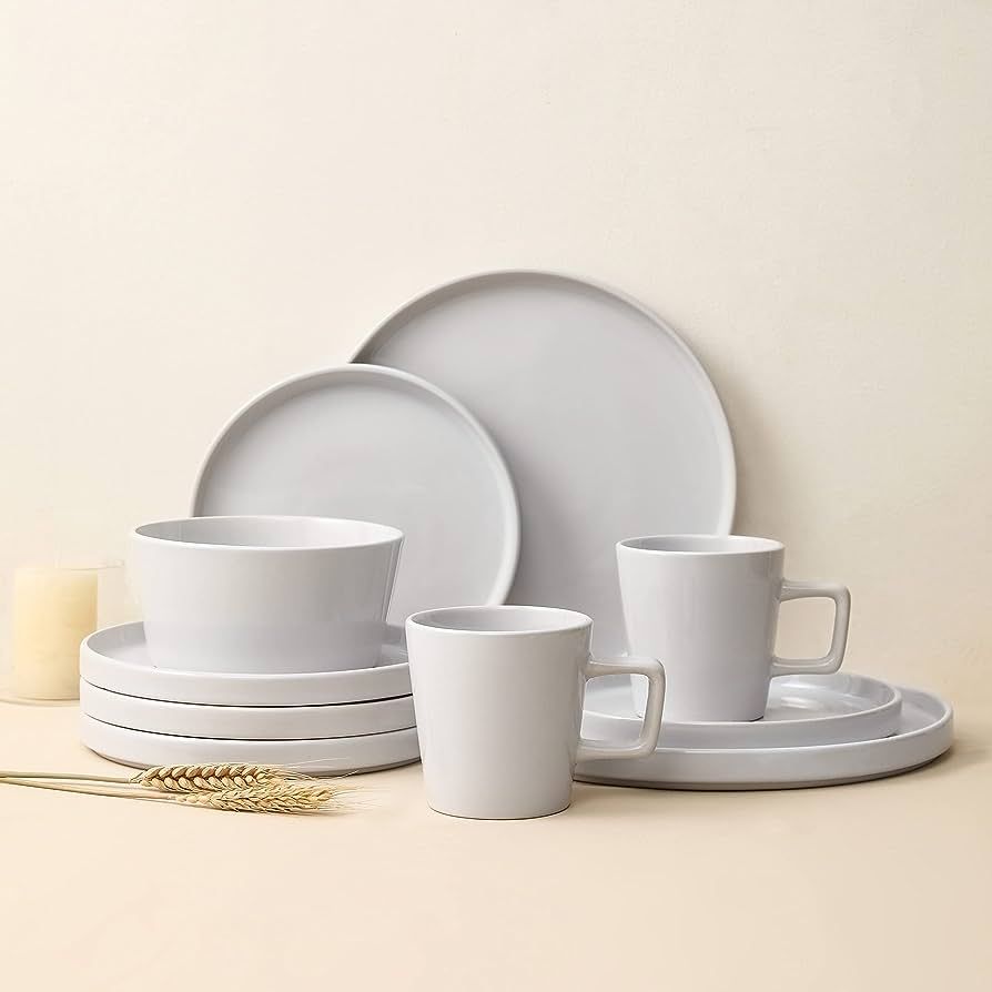 Stone Lain Celina Stoneware 16-Piece Dinnerware Set, White Glossy, Service For 4 | Amazon (US)