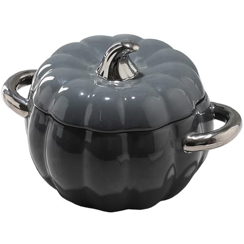 FENNVV Ceramic Pumpkin Bowl with Lid and Handle Covered Soup Serving Pot Pumpkin Shape Ceramic Stockpot for Fall Thanksgiving Halloween Party Kitchen Dessert Decoration,Gray | Amazon (US)