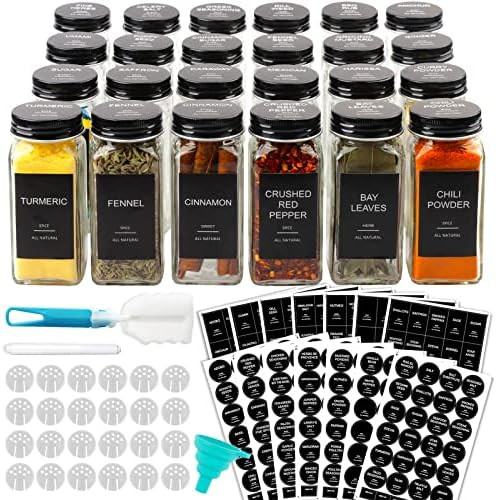 AISIPRIN 24 Pcs Glass Spice Jars with 398 Labels, 4oz Empty Square Containers Seasoning Bottles -... | Amazon (US)
