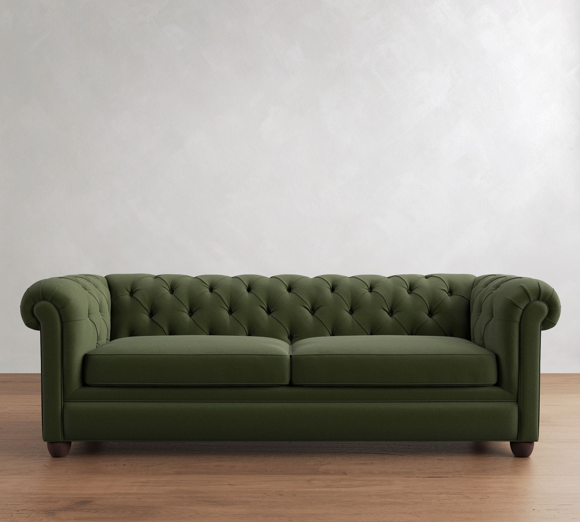 Chesterfield Roll Arm Upholstered Grand Sofa 98", Polyester Wrapped Cushions, Performance Everydayvelvet™, Fern | Pottery Barn (US)