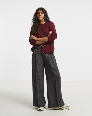 Charcoal Premium Textured Wide Leg Trouser | Simply Be | Simply Be (UK)