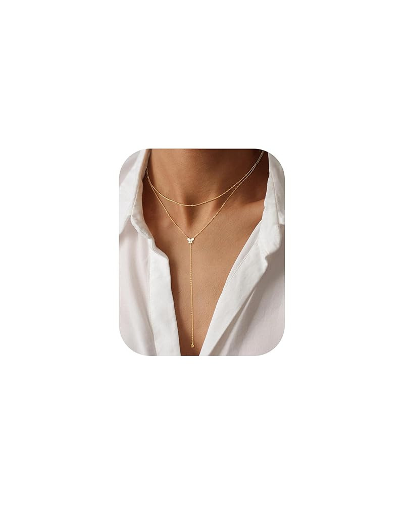 M MOOHAM Gold Lariat Necklace for Women - Dainty 14K Gold Plated Y-Shaped Long Drop Necklace Pear... | Amazon (US)