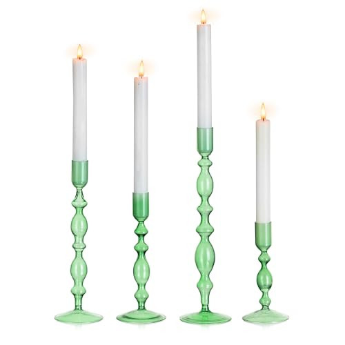 Glasseam Green Glass Candle Holder: Tapered Candlestick Holders Set of 4 Modern Candle Stick Holders for Taper Candlesticks Tall Decorative Candle Holders for Centerpiece Dining Table Christmas Party | Amazon (US)