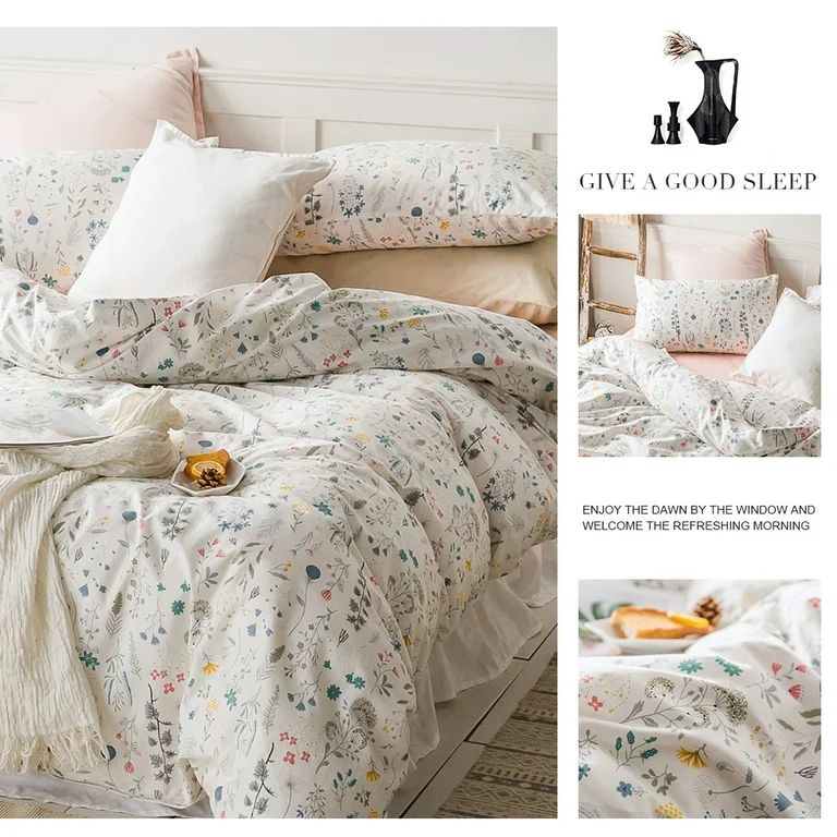 MICBRIDAL Reversible Floral Duvet Cover Queen Soft 100% Cotton Bedding Set Garden Floral Bedding ... | Walmart (US)