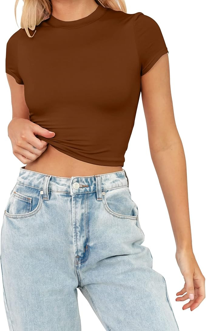 TECREW Womens Summer Short Sleeve Cute Crop Tops Casual Basic Crewneck Slim Fit T-shirts | Amazon (US)