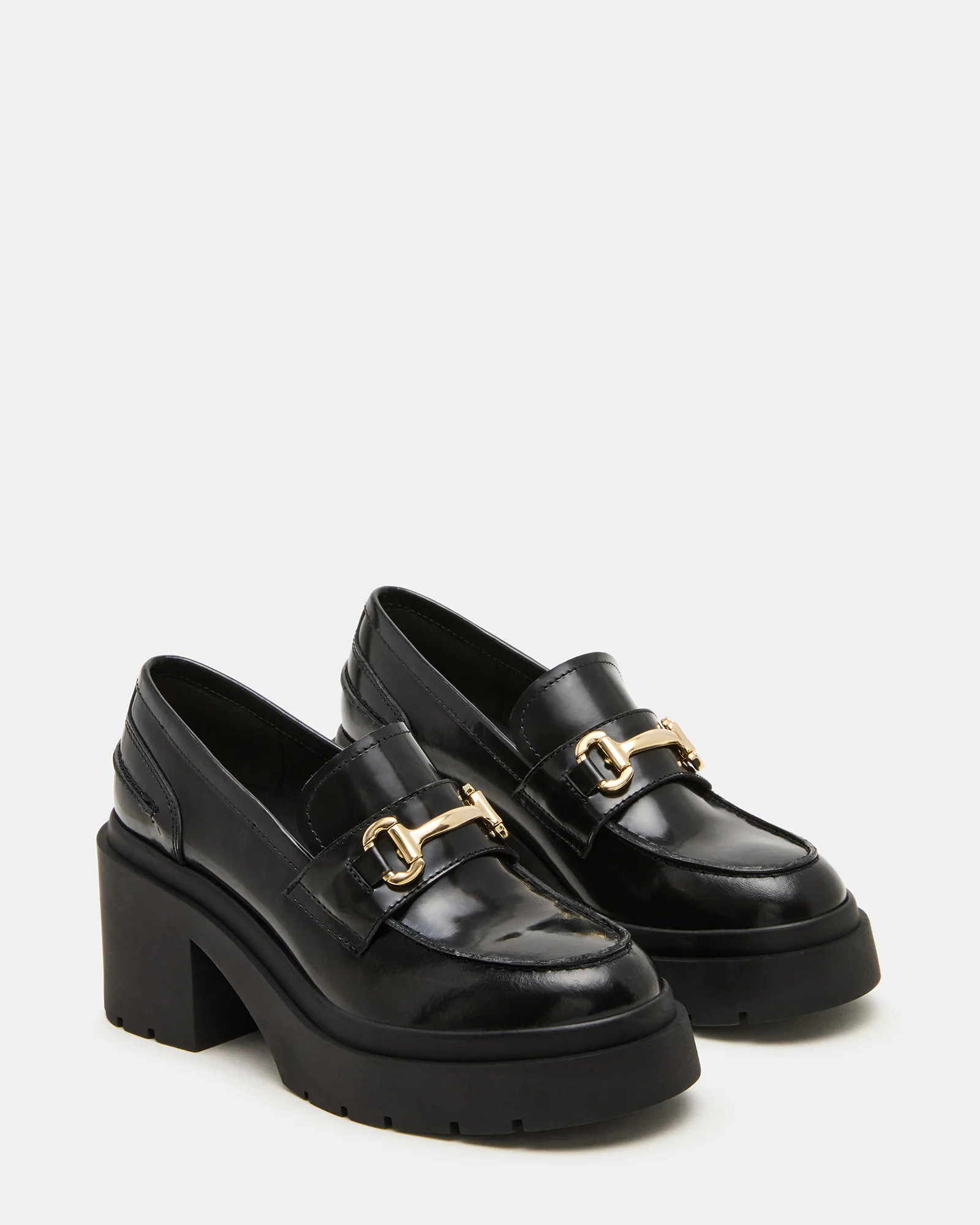 LAZRA Black Platform Lug Block Heel Women's Loafer | Steve Madden (US)
