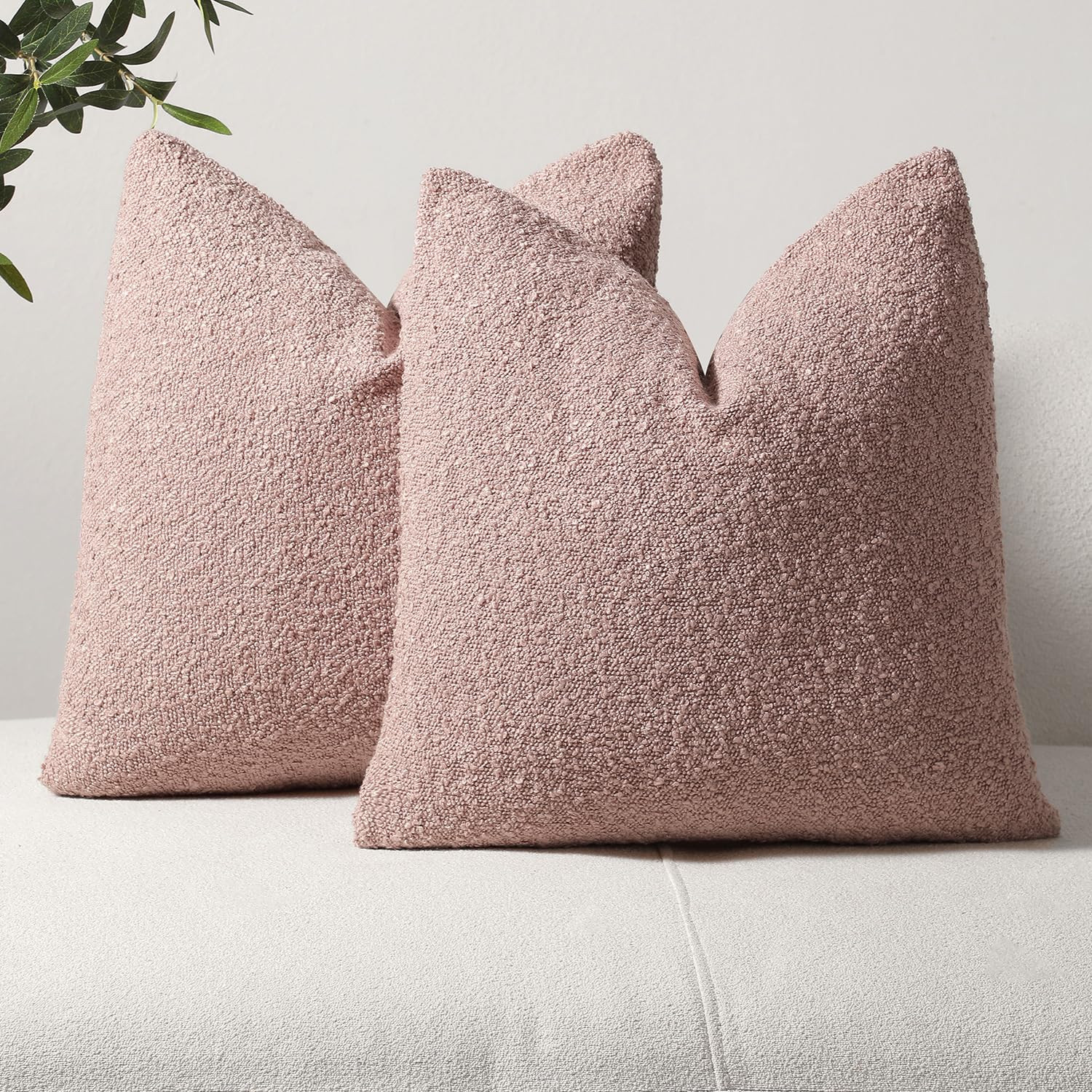 DEZENE Textured Boucle Throw Pillow Covers 18x18 Pink for Bed Couch Sofa Living Room, Pack of 2 S... | Amazon (US)