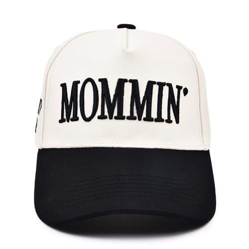 Women’s Mommin Trucker Hat for Mom, Mom Baseball Cap, Embroidered Adjustable Hat, Vintage Two-Tone Ponytail Baseball Hat Black | Amazon (US)