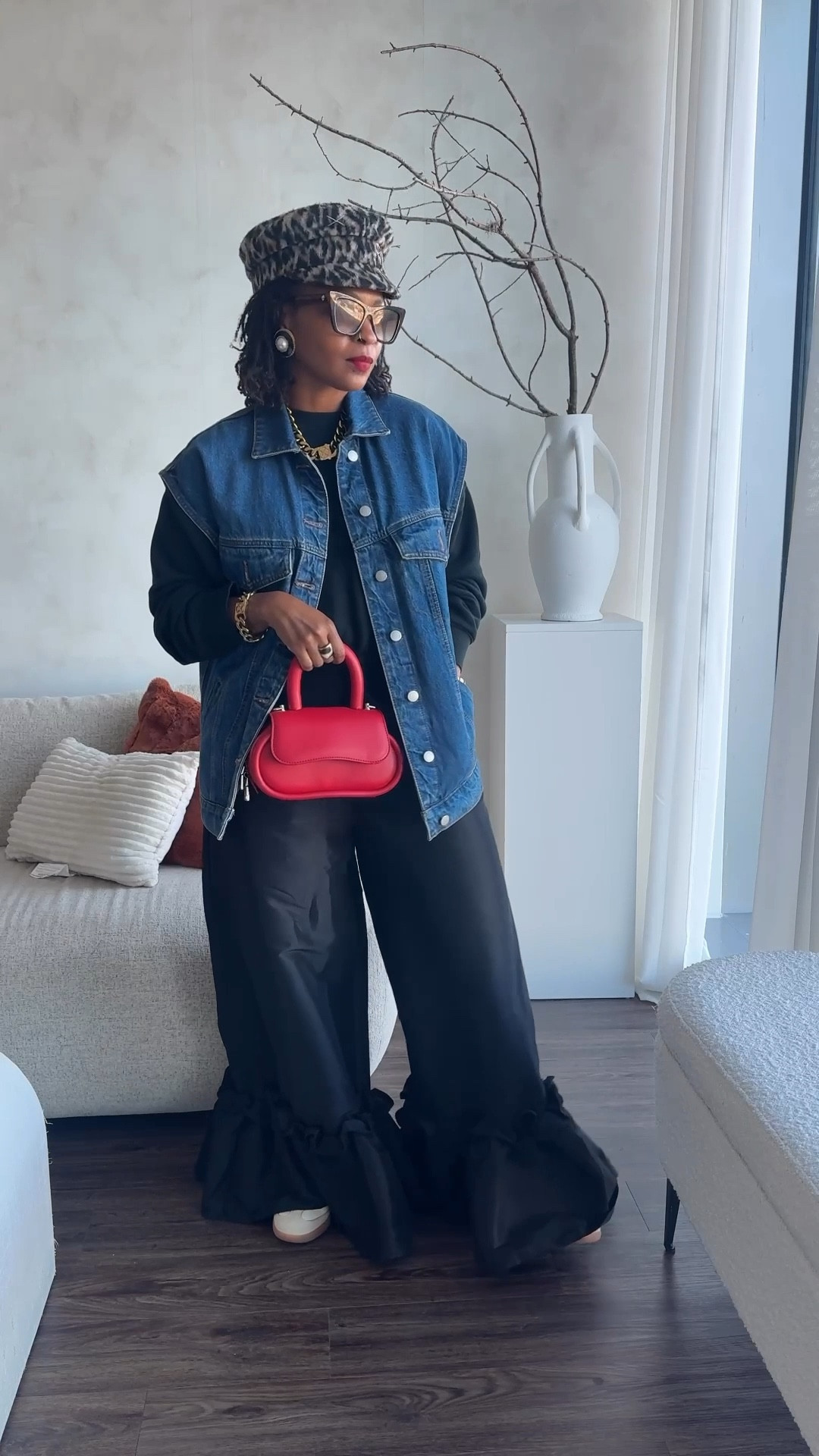 Day 29… and this one was all about what I call my fancy pants lol. I’m still obsessed with this Amazon find.  Have it more of a casual street chic appeal by pairing with a sweat shirt and denim vest!  I really just be putting looks together as I get dressed . 🤷🏽‍♀️😜! 

These pants are a large (has stretch at waist band) but I wanted an oversized look. Go with your true size for a more fitted look I’m 5’2 size 8/10 bottom. 

Gold. Chain set : @vitaly

#LTKFindsUnder50 #LTKStyleTip #LTKSeasonal