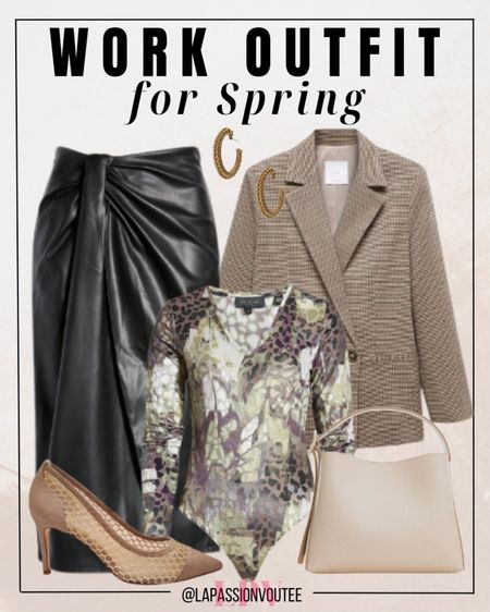 Unleash your inner trendsetter with this fierce ensemble: A structured blazer perfectly complements a long sleeve bodysuit, while a faux leather skirt adds edge and flair. Pair with sleek pumps, a chic faux leather bag, and statement hoop earrings for a look that's both polished and on-trend.

#LTKSeasonal #LTKstyletip