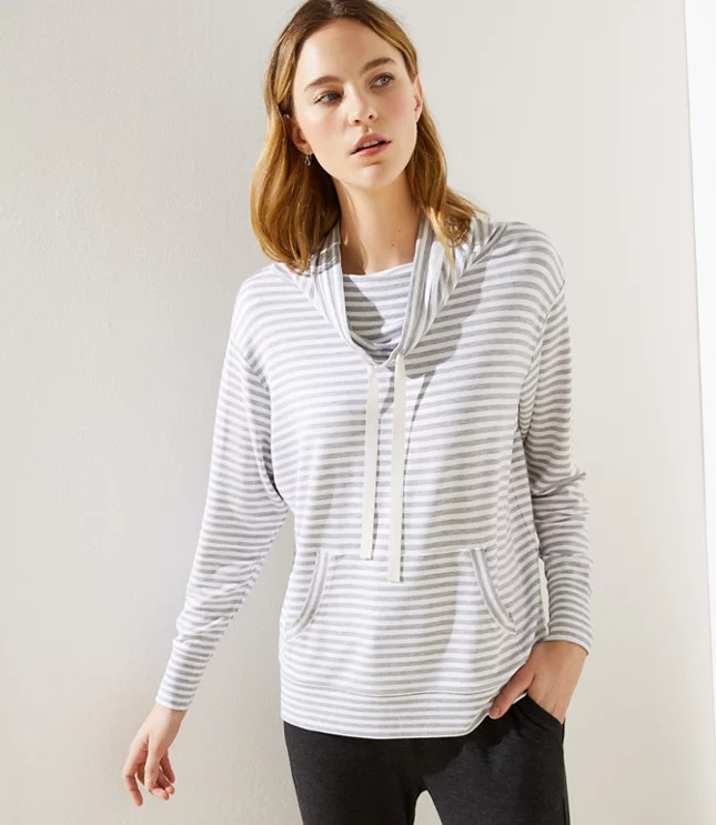 Striped Drawstring Cowl Neck Top | LOFT