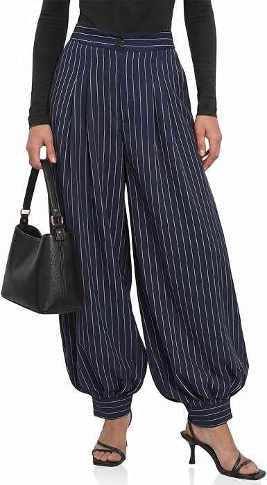 Cicy Bell Womens Striped Dress Pants Balloon Pleated Wide Leg Trousers | Amazon (US)