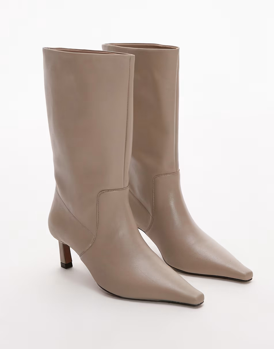 Topshop Tiggy premium leather tube boot in mink | ASOS (Global)