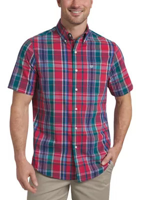 Chaps Men's Short Sleeve Button Down Plaid Shirt, Red, Large | Belk